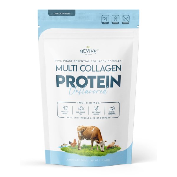 Multi Collagen Hydrolyzed Protein Powder (16oz) - Types I, II, III, V & X - Grass Fed Bovine (Peptan®), Wild Caught Marine, Free Roaming Chicken & Eggshell Collagen Peptides, Non-GMO, GF.