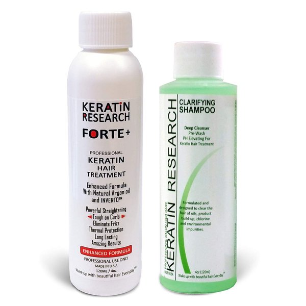 Keratin Forte Keratin Brazilian Keratin Hair Blowout Treatment Extra Strength 120ml with Clarifying Shampoo Enhanced Formula for Curly Hair By Keratin Research Queratina Keratina Brasilera Forte