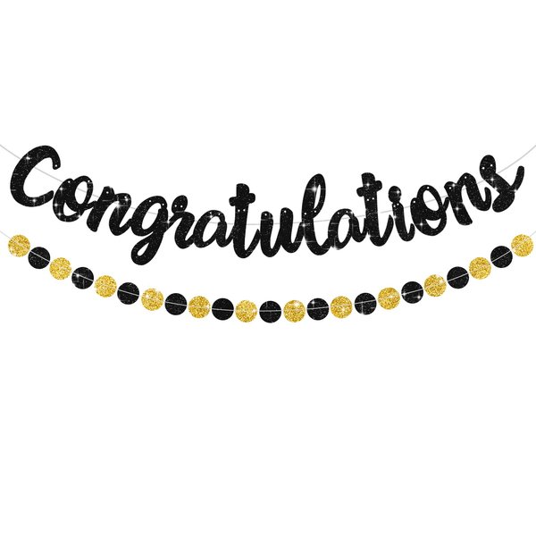 BEISHIDA Black Congratulations Banner(NO-DIY),2024 Graduation Banners, Grad Congrats Class of 2024 Party Supplies,Garland for Congratulation Graduation,Wedding,Retirement Party Decor