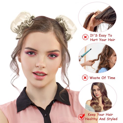 6 Pcs Set Heatless Hair Curler，Satin Heatless Curling Set, Heatless Curls Headband, Overnight Curling Headband, Heatless Curling Set, Creates Beautiful Curls Without Damaging The Hair (Warm Yellow)