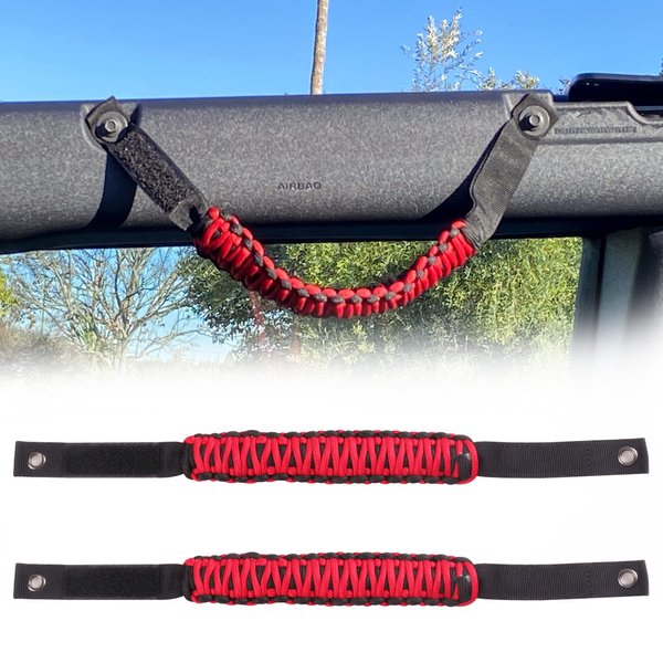 BESTAOO Roll Bar Grab Handles Paracord Grip Handle for Ford Bronco Accessories 2021 2022 2023 2024, 2 Pack (Red)