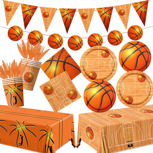 Basketball Party Supplies, Sports Basketball Theme Party Decorations Tableware Set Basketball party Plates Napkins basketball court Tablecloth for Kids Boys Sports Basketball Birthday Decorations