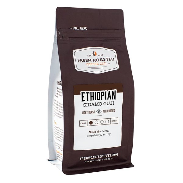 Fresh Roasted Coffee, Ethiopian Sidamo Guji, 12 oz, Light Roast, Kosher, Whole Bean