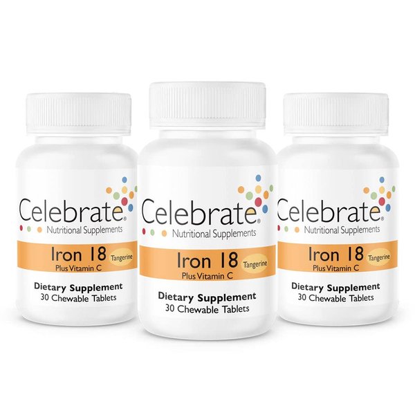 Celebrate Vitamins Iron with Vitamin C Chewables, 18 mg Iron, Tangerine, Bariatric Vitamins for WLS Patients including Sleeve Gastrectomy and Gastric Bypass Surgery, 90 count, 3 month supply