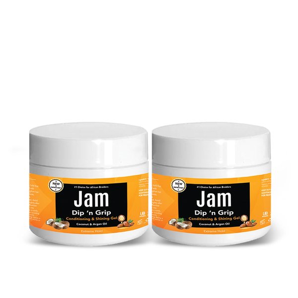 Dip n Grip Jam Hair Care Conditioning & Shining Gel Extreme Hold, High Shine, Tames Frizz Hair Gel With Argan and Coconut Oil Hair Gel For All Hair Types 8oz Pack of 2