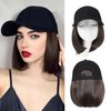 FORCUTEU Hat Wigs for Women Baseball Cap with Hair Extensions Short Straight Bob Hairstyle 12 Inch Caps with Hair Attached Adjustable Baseball Cap Wig for Daily Party