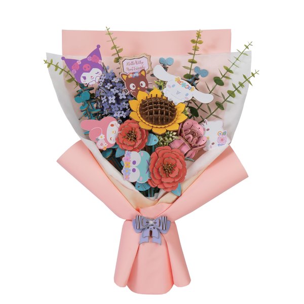 Hands Craft Hello Kitty Bouquet 3D Wooden Puzzle Kit | DIY Floral Model | Arts & Crafts for Adults & Kids | Creative Hobby Kits | Hello Kitty Characters | Wood Building Set | Lovely Gift