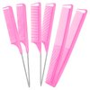 6 Pieces Parting Comb Rat Tail Hair Comb Cutting Comb Set Pintail Comb Carbon Fiber Teasing Comb Styling Comb with Stainless Steel Handle for Braids Salon Home Supplies (Pink)