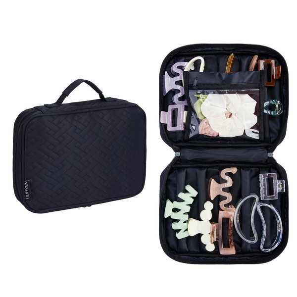 HUHYNN Claw Clips Organizer, Portable Claw Clip Storage Bag, Claw Clip Holder Organizer Holds More Than 20 Hair Claws for Lady Women Girls(Bag Only) (Black)