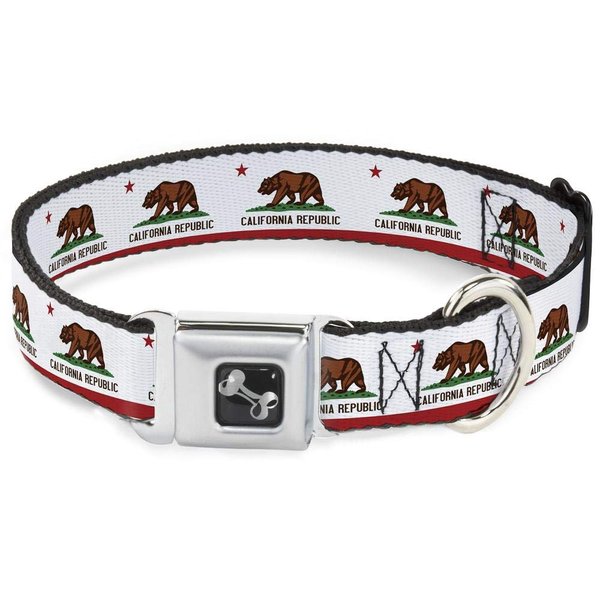 Buckle-Down Seatbelt Buckle Dog Collar - California State Flag White - 1.5" Wide - Fits 13-18" Neck - Small