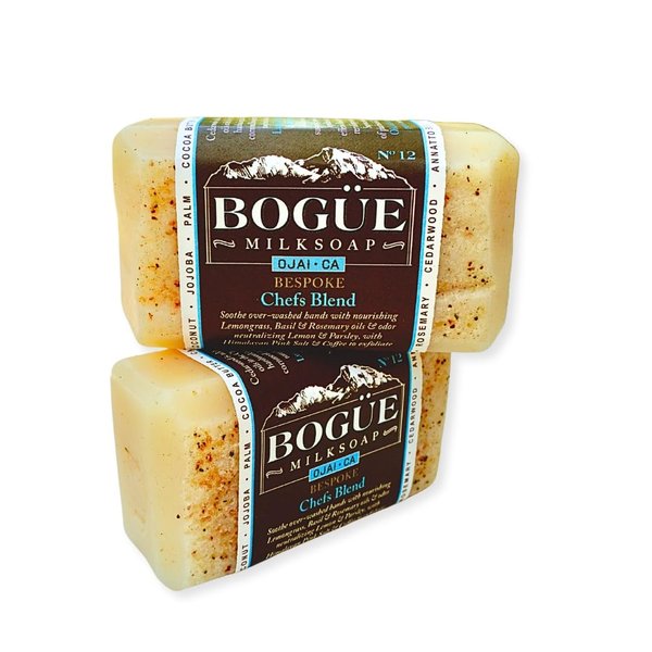 Goat Milk Soap two bars- BOGUE No.12 BESPOKE Chefs Blend- Exfoliating Himalayan Pink Salt & Coffee, odor neutralizing Lemon & Parsley, Lemongrass, Basil, Rosemary & soothing Himalayan Cedarwood
