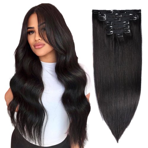 DIYOMO Hair Extensions Real Human Hair,Human Hair Clip In Extensions,Soft&Natural Human Hair Extensions Clip Ins 120g 7pcs Real Hair Extensions Clip In Human Hair Straight (18 Inch, natural black)