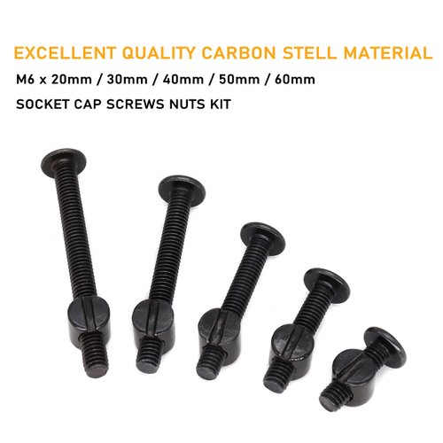binifiMux 50pcs Crib Hardware Screws, M6 x 20mm/ 30mm/ 40mm/ 50mm/ 60mm Black Hex Socket Cap Bolts Barrel Nuts Assortment Kit for Cot Crib Bed Chairs