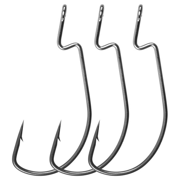 Offset Bass Fishing Hooks, 100pcs Wide Gap Worm Hooks 3X High Carbon Steel Bait Jig Fish Hooks for Bass Trout Saltwater Freshwater