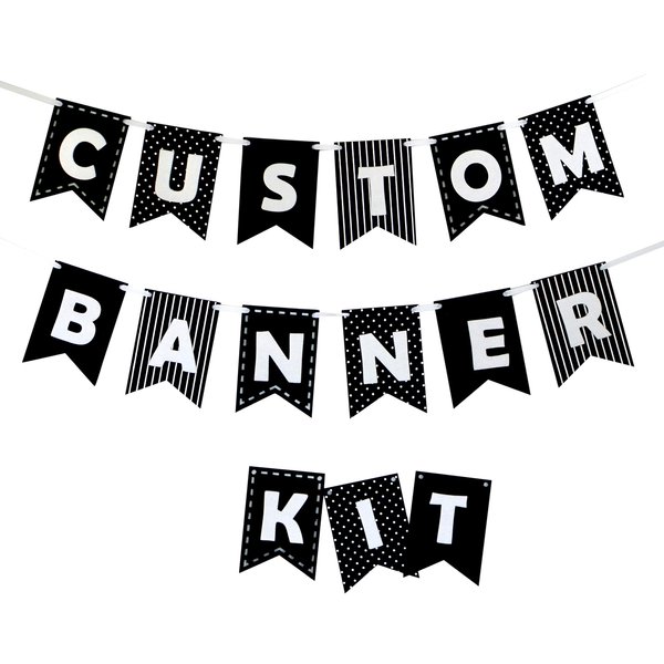 Decomod Custom Banner Kit Bunting & Letters Laser Cut Felt Customizable Length - Black & White
