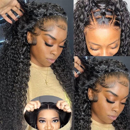 Wear and Go Glueless Wigs 5x5 SKINLIKE Real HD Lace Front Human Hair Wigs Small Knots 200% Density Invisible 0.1mm Ultra-thin Curly Wave Human Hair Pre Plucked Cut Lace (5x5 SKINLIKE Real HD, 18 Inch)