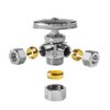 (Pack of 2) EFIELD Dual Compression Outlet Angle Stop Valve, Multi-Turn, 1/2" NOM (5/8" ODx3/8"x 3/8") Chrome