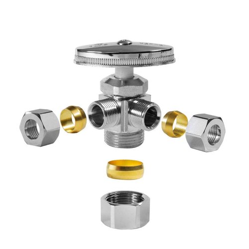 (Pack of 2) EFIELD Dual Compression Outlet Angle Stop Valve, Multi-Turn, 1/2" NOM (5/8" ODx3/8"x 3/8") Chrome