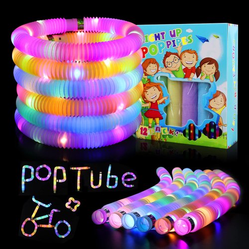 Glow Sticks Light Up Fidget Pop Tubes 18 Pack Glow in The Dark Party Supplies Toddler Sensory Toys, Glow Stick Party Pack Halloween Party Favors Goodie Bag Stuffers Christmas Return Gifts for Kids