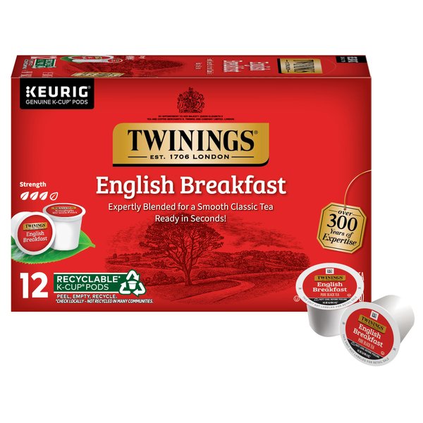 Twinings English Breakfast Tea K-Cup Pods for Keurig, Caffeinated, Smooth, Flavourful, Robust Black Tea, 12 Count (Pack of 6)
