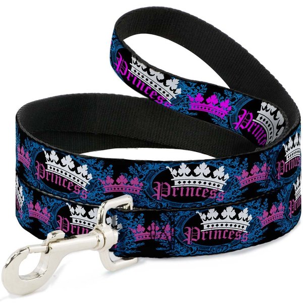 Buckle-Down Pet Leash - Crown Princess Oval Black/Turquoise - 4 Feet Long - 1" Wide