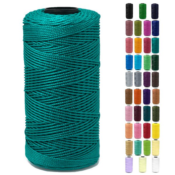 Tsuisho 1.5mm x 219 Yards Polyester String Cord for Knitting and Crochet, 100% Polypropylene Macrame Cord for Hats, Bags, Purses, Shoes, Plant Hangers, DIY Crafts - Viridian Blue