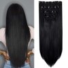 LELINTA 24" Straight Long 4 PCS Set Thick Clip in on Synthetic Hair Extensions Hairpieces for Women Dark Black