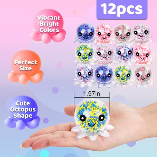 12 Pack Fidget Stress Balls for Adults, Cute Octopus Stress Relief Stress Ball, Bulk Squishy Squeeze Ball Set and Birthday Party Favors