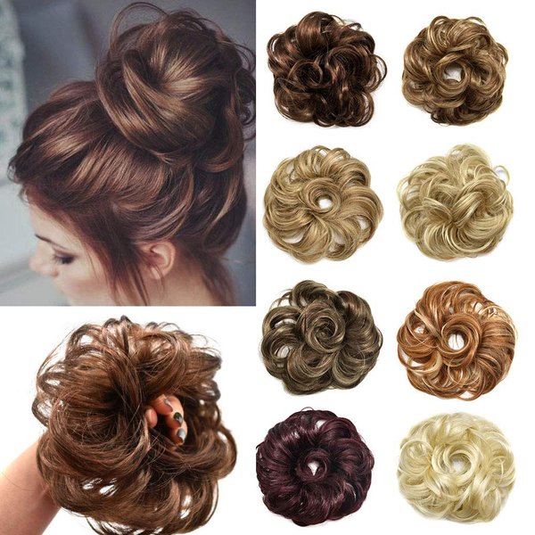 Messy Curly Hair Bun Wavy Scrunchies Synthetic Hair Extensions Updo French style Hairpiece for Womenn (#1 Jet Black)