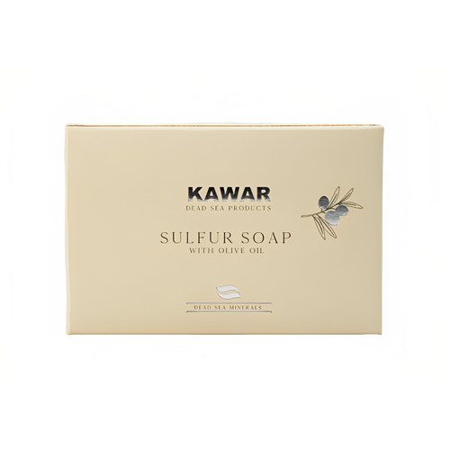 KAWAR Dead Sea Sulfur Soap with Olive Oil, Relief Skin Conditions Such as Acne, Psoriasis, Eczema & Blackheads, for Oily to Normal Skin, Vegan Soap Bar for Men & Women, 4.2 oz