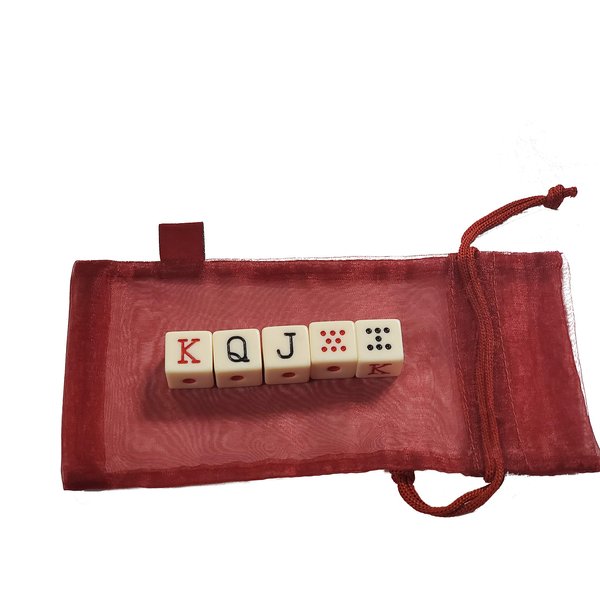 Spanish Poker Dice Set with Red Mesh Bag