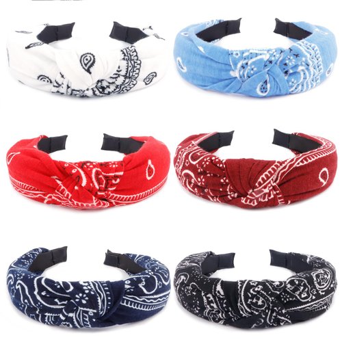 TOBATOBA Bandana Headband, 6pcs Paisley Bandana Headbands for Women, Knotted Headband for Women, Red Bandana Headband Hair Bandanas, Head Bands for Women's Hair, Vintage Boho Headbands Non-Slip