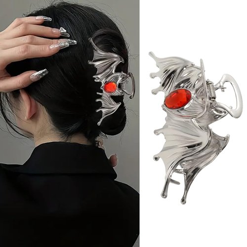 Halloween Hair Clips for Women Girls Bat Hair Claw Clips Silver Metal Hair Clips Non-Slip Claw Clips Halloween Hair Accessories Party Theme Hair Clips for Styling 1PCS