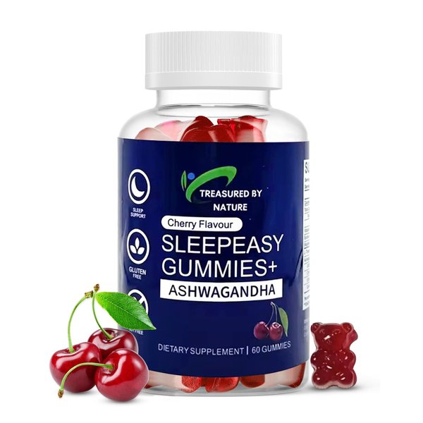 Treasured by Nature Sleep Easy Gummies Melatonin Free Nighttime Relaxation Aid with Ashwagandha, Magnesium Citrate & L-Theanine Calming Stress Relief Supplement | Gluten-Free | Non-Habit Forming