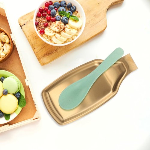 Cabilock Golden Stainless Steel Utensil Holder for Kitchen Counter - Spoon Rest and Ladle Holder for Cooking Utensils Space-Saving Design Easy to Clean Kitchenware