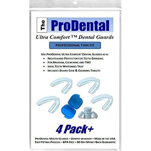 Mouth Guard for Grinding Teeth - 4 Pack | Thin and Trim Anti Grinding - Teeth Whitening Dental Guard | Stops Bruxism & Clenching Teeth at Night | USA Made - No BPA, includes Night Mouth Guard Case