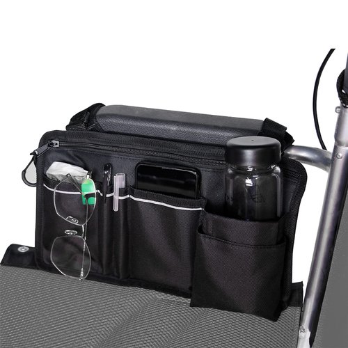 Wheelchair Armrest Accessories Side Bag，Wheelchair Bag，Multi-Pocket Reflective Tape mesh Pocket Walker Wheelchair armrest Storage Bag Suit for Elderly, Seniors,Handicap,Disabled