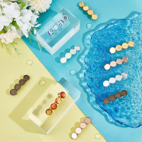 UNICRAFTALE 20Pcs 5 Colors Hair Barrettes Settings Brass DIY Blank Hair Barrettes for DIY Macaron Resin Barrettes Metall Cabochon Hair Clips with Glass Cabochons for Women Headwear Hair Accessories