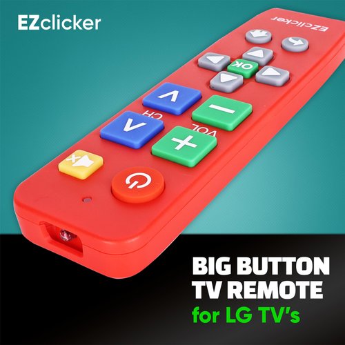 EZclicker LG TV Remote | Big Button TV Remote Control for All LG TV ONLY (Red) Simplified and Easy to Use (2xAAA Batteries not Included)