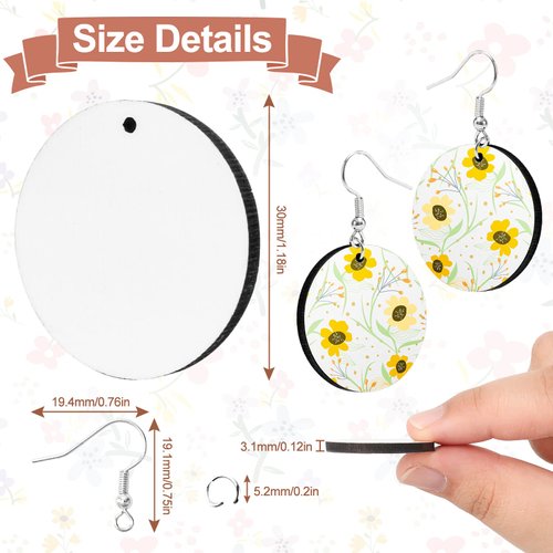Whaline 30Pcs Round Sublimation Blank Earrings Bulk Unfinished Heat Transfer Earrings with Earring Hooks and Jump Rings for Women Jewelry DIY Crafts Making Supplies