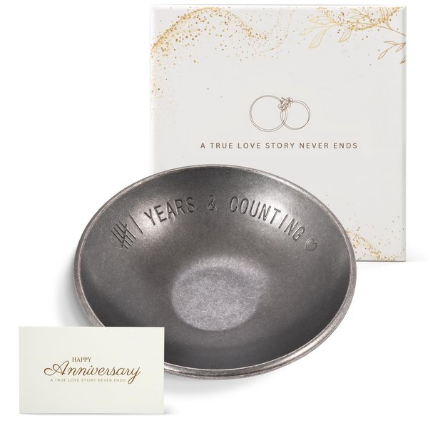 Urllinz Iron Gifts for 6th Anniversary for Him Her - 6th Anniverdary Jewelry Tray, Iron Ring Holder Dish&Gift Box, 6 Year Anniversary Wedding Gifts Decor for Couples Wife, 4"