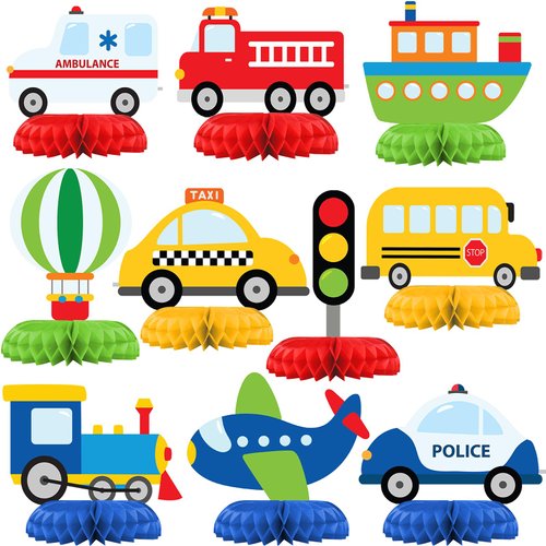 HaPiBiDesign Transportation Party Decorations - Honeycomb Centerpieces for Transportation Birthday Decor - Transportation Table Decoration for Kids - Transportation Theme Décor