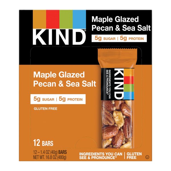 KIND 17930 Nuts and Spices Bar, Maple Glazed Pecan and Sea Salt, 1.4 oz Bar, 12/Box