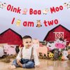 JOYMEMO Oink Baa Moo I am Two Banner - Farm Animal 2nd Birthday Party Decorations Boy or Girl, Farm Animals Theme Barnyard Second Birthday Party Supplies