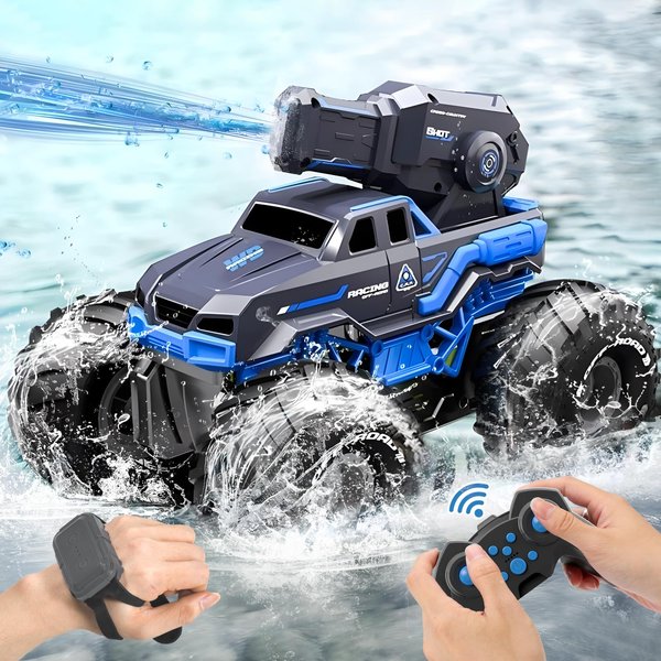 Amphibious Remote Control Car Boat Water Squirt RC Tank 2.4GHz Gesture Sensor 4WD Monster Truck RC Cars 360°Rotating Waterproof Stunt Car for Age 6 7 8 9-12 Kids Girls Boys Gift Beach Pool Water Toy