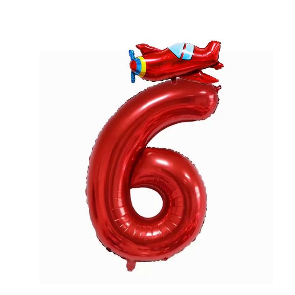 Airplane 6th Birthday Party Decorations Balloons，40inch Red Number Balloons 6，6th Birthday Decorations for Boys Airplane Birthday Party Supplies (Red Airplane Numbers 6)