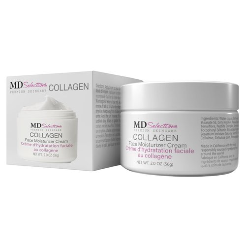 MD Selections Collagen Facial Cream, Face Moisturizer Cream for Dry Skin Vegan Anti Aging Crème d' hydratation faciale au collagène, Collagen Face Cream, 2 fl oz