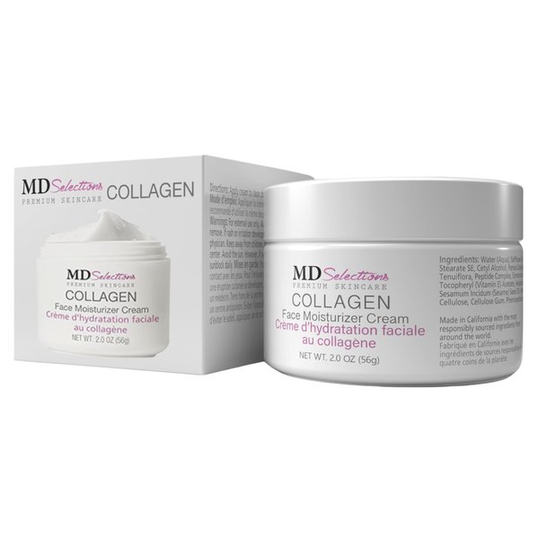 MD Selections Collagen Facial Cream, Face Moisturizer Cream for Dry Skin Vegan Anti Aging Crème d' hydratation faciale au collagène, Collagen Face Cream, 2 fl oz