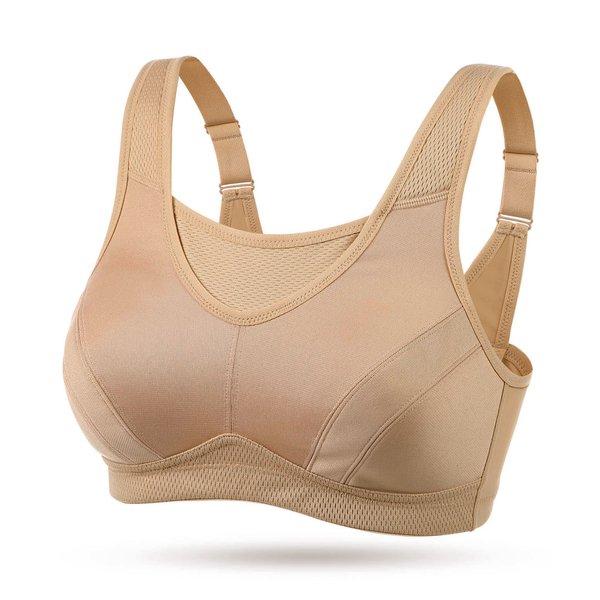 Wingslove Women's Full Coverage High Impact Wirefree Workout Non Padded Sports Bra Bounce Control (Nude,40B)