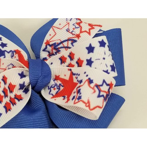 Red, White & Blue Stars on Blue Hair Bow